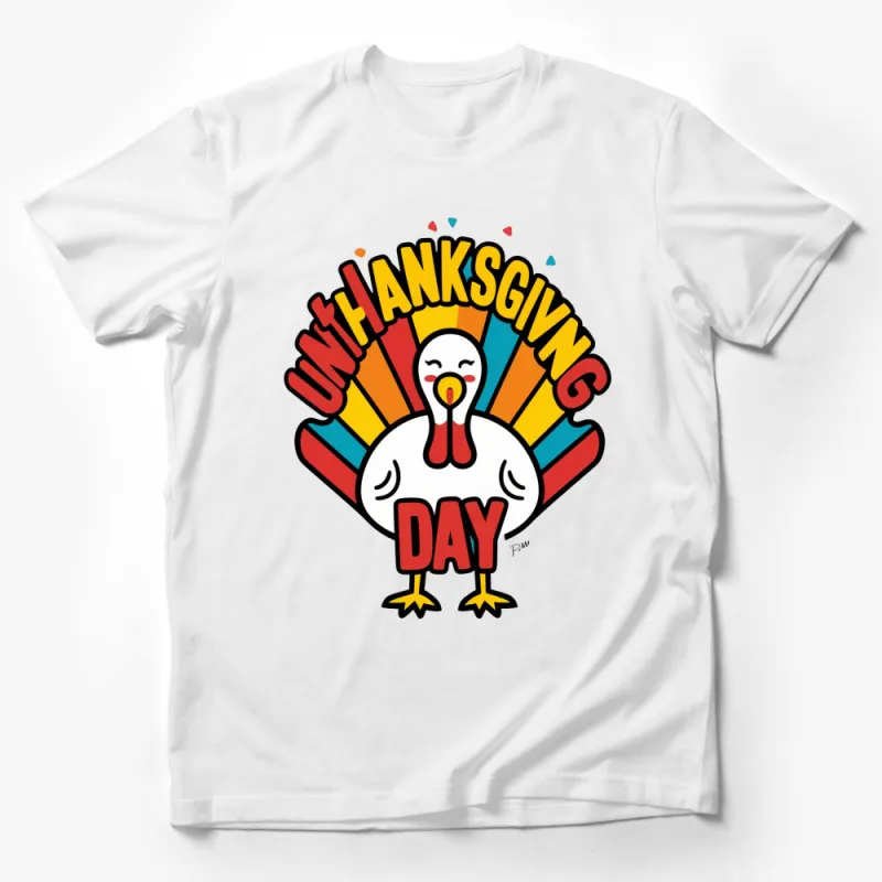 Unthanksgiving Day Turkey Cartoon T-Shirt, Colorful Fun Holiday Tee, Fall Fashion Male T-Shirt