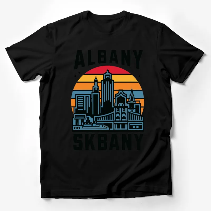 Albany Skyline T-Shirt, Vintage Style Sunset City Graphic Tee, Unisex Casual Top Male T-Shirt