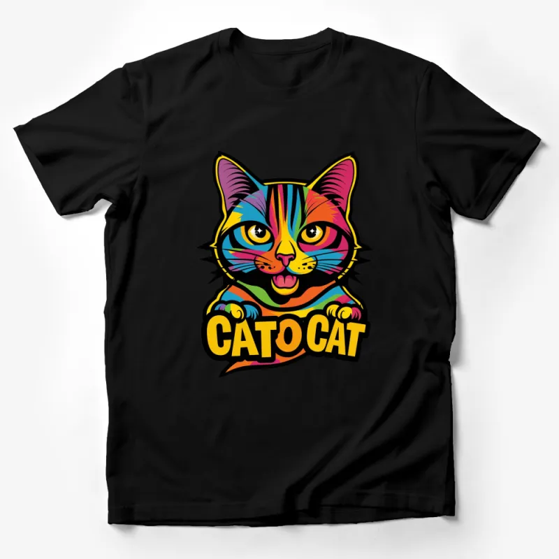 Colorful Cat T-Shirt, Vibrant Catocat Graphic Tee, Unique Artistic Animal Print, Cat Lover Gift Idea Male T-Shirt