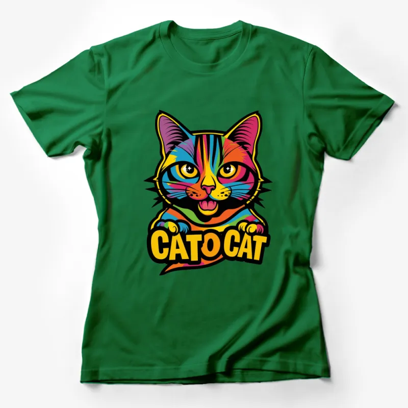 Colorful Cat T-Shirt, Vibrant Catocat Graphic Tee, Unique Artistic Animal Print, Cat Lover Gift Idea Female T-Shirt