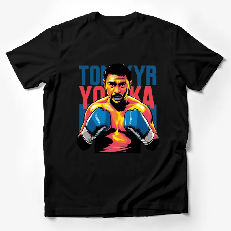 Colorful Boxing Champion Graphic Tee, Vibrant Fighter Illustration T-Shirt, Athletic Wear, Sports Fan Gift Male T-Shirt