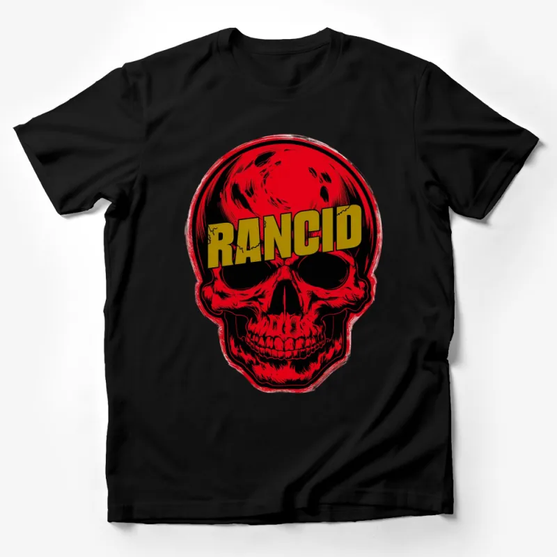 Rancid Skull Graphic T-Shirt, Red and Black Punk Rock Tee, Bold Statement Casual Wear Male T-Shirt