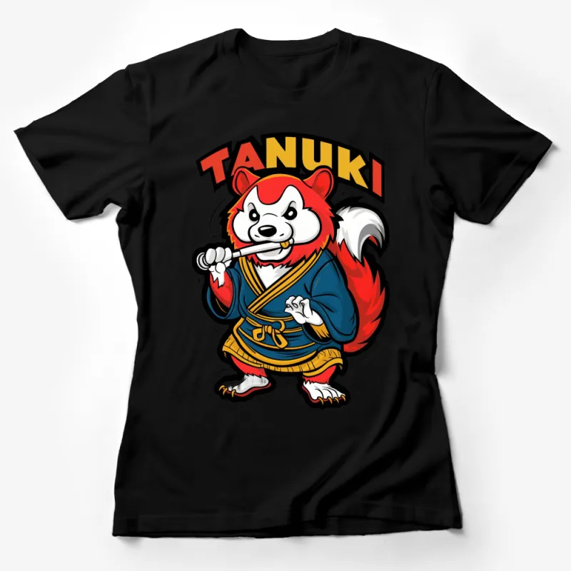 Tanuki Samurai Cartoon Graphic T-Shirt, Japanese Folklore Inspired Casual Tee, Unisex Female T-Shirt