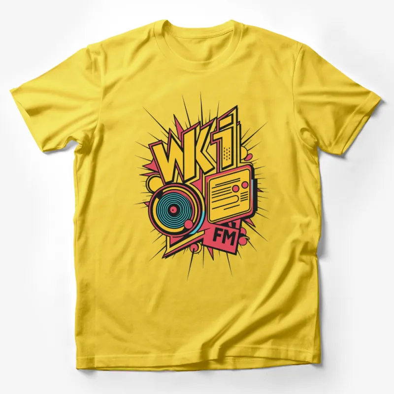 Retro WK1 FM Radio Boombox Graphic T-Shirt, Colorful Vintage Style Tee, Unisex Casual Wear Male T-Shirt