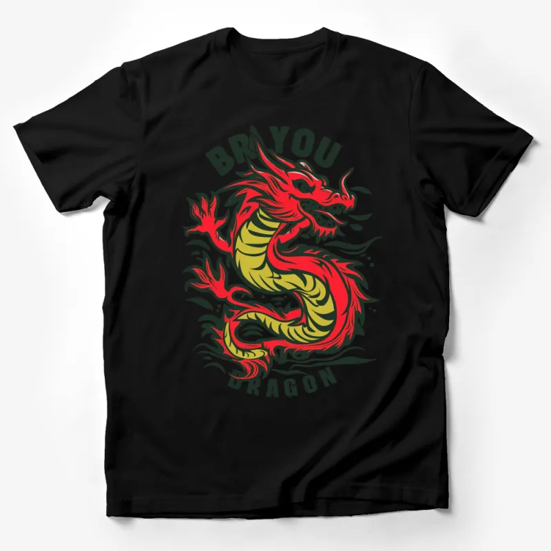 Brave You Dragon Graphic T-Shirt, Bold Red and Green Dragon Design, Unisex Dragon Lover Tee, Unique Fantasy Gift Male T-Shirt