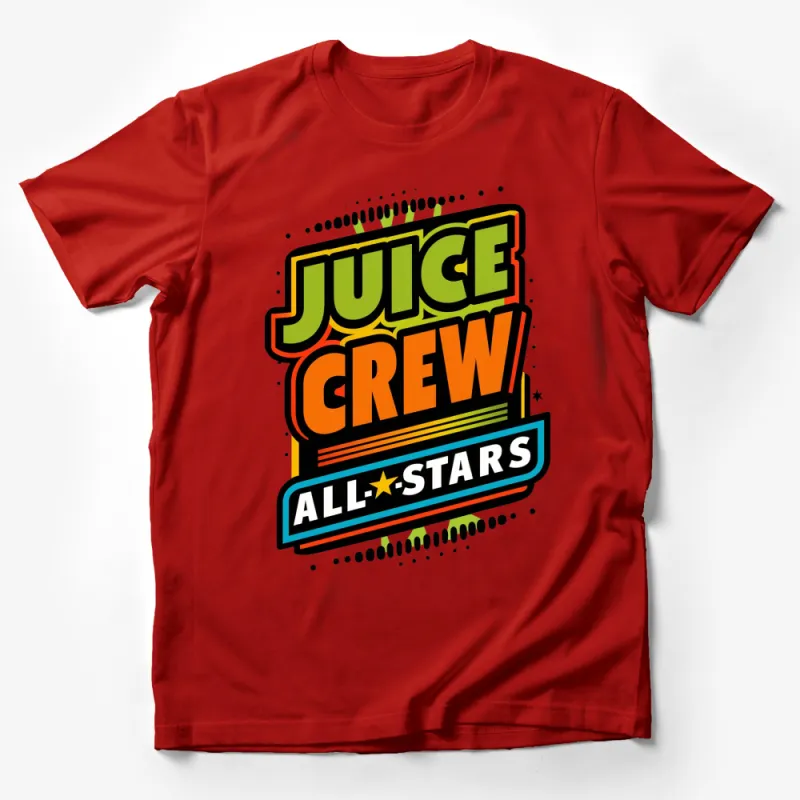 Vibrant Juice Crew All-Stars Logo T-Shirt, Colorful Retro Graphic Tee, Unisex Casual Wear Male T-Shirt