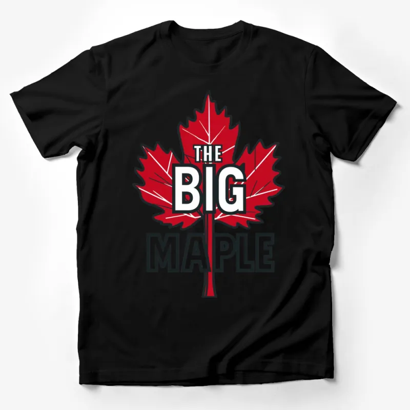 Unique Maple Leaf T-Shirt with Bold The Big Maple Text, Red and White Graphic Tee, Nature Inspired Male T-Shirt