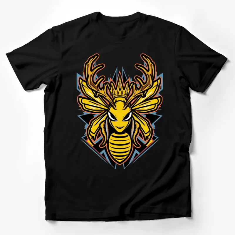 Queen Bee Graphic T-Shirt, Royal Crown Honeybee Design, Bold Colorful Urban Streetwear, Unique Insect Art Male T-Shirt