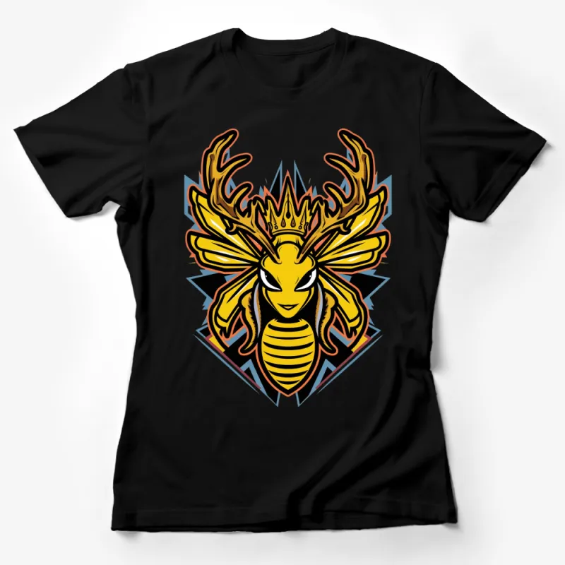 Queen Bee Graphic T-Shirt, Royal Crown Honeybee Design, Bold Colorful Urban Streetwear, Unique Insect Art Female T-Shirt