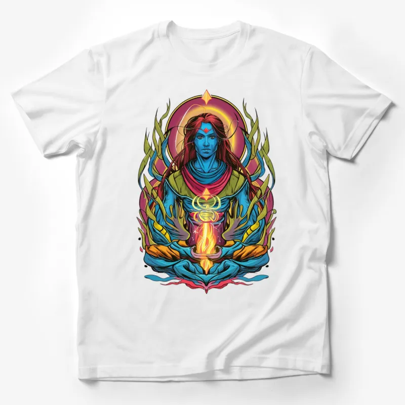 Mystical Fire Goddess Graphic T-Shirt - Colorful Spiritual Warrior, Flame Meditation, Fantasy Art Tee for Unisex Male T-Shirt