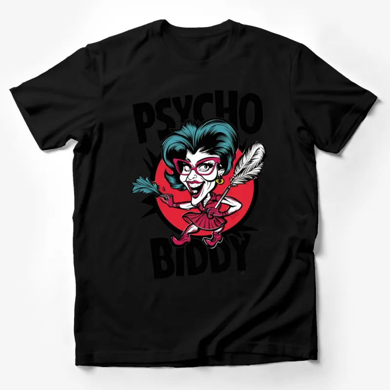 Psycho Biddy Red Heart Graphic Tee, Fun Pop Art Style T-Shirt, Unique Gift for Friends Male T-Shirt