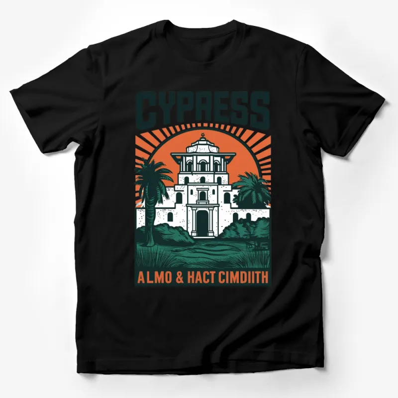 Cypress Vintage Style T-Shirt, Retro Travel Poster Design, Unisex Graphic Tee, Almo and Hact Cimditih Male T-Shirt