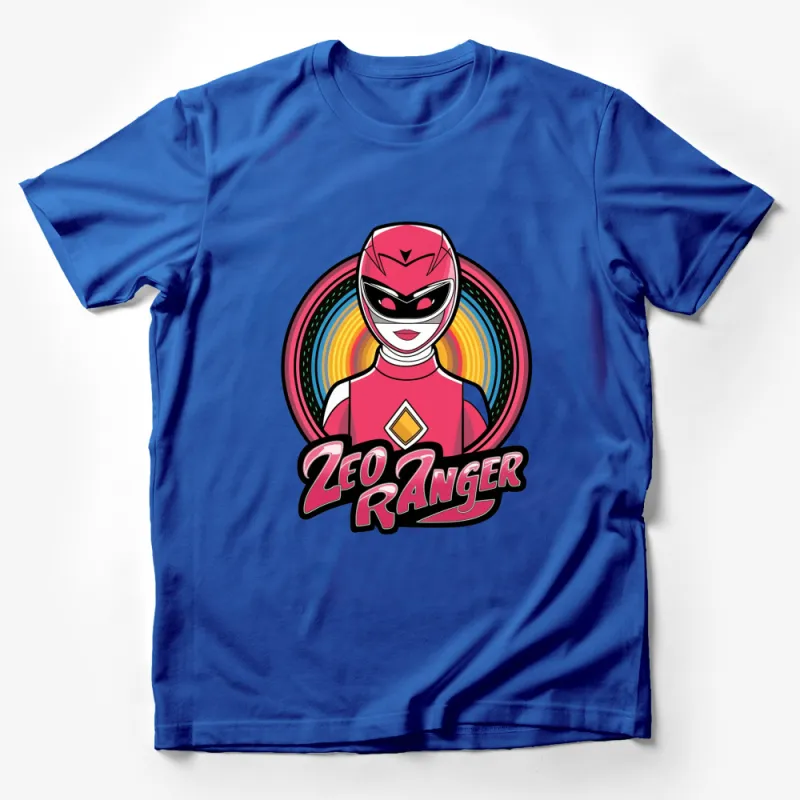 Pink Zeo Ranger Retro T-Shirt, Vintage Superhero Graphic Tee, Colorful Nostalgia Clothing Male T-Shirt