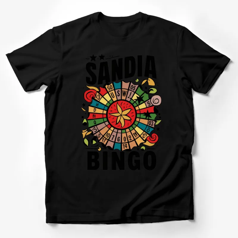 Colorful Sandia Bingo Graphic T-Shirt, Retro Bingo Game Lover Tee, Vibrant Casual Wear Male T-Shirt