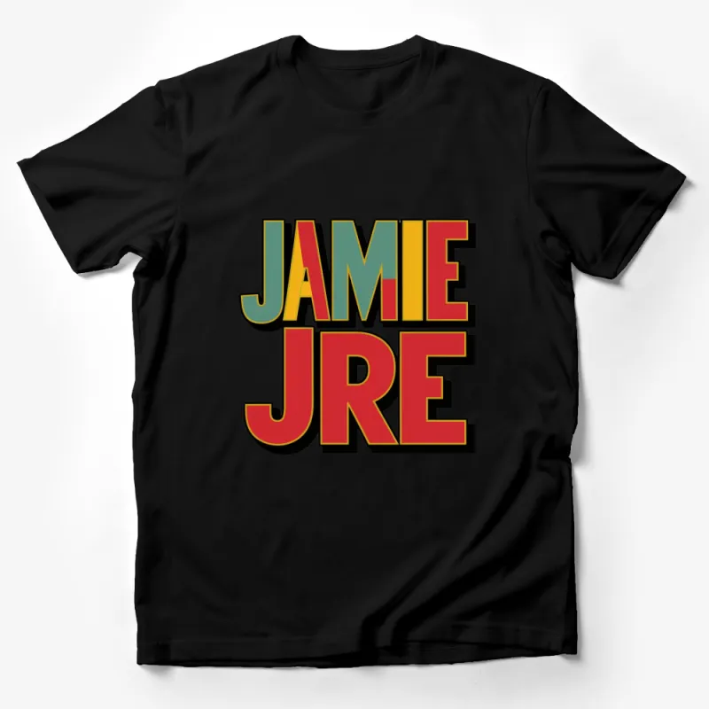 Colorful Retro Jamie JRE Block Letters Graphic T-Shirt Fun Bold Design Male T-Shirt