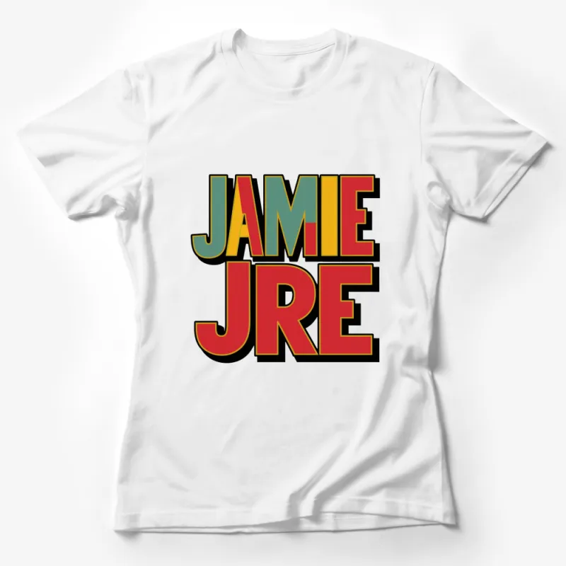 Colorful Retro Jamie JRE Block Letters Graphic T-Shirt Fun Bold Design Female T-Shirt