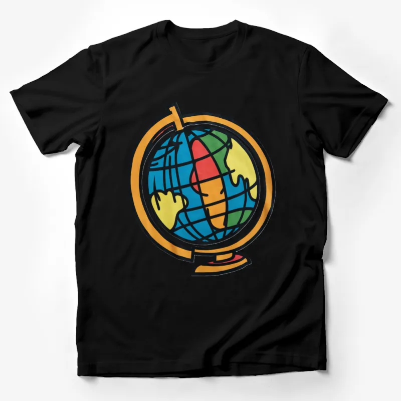 Colorful World Map Globe Cartoon Graphic T-Shirt, Unisex World Traveler Tee, Global Education Shirt Male T-Shirt