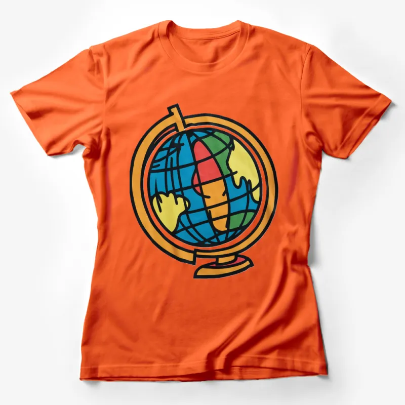 Colorful World Map Globe Cartoon Graphic T-Shirt, Unisex World Traveler Tee, Global Education Shirt Female T-Shirt