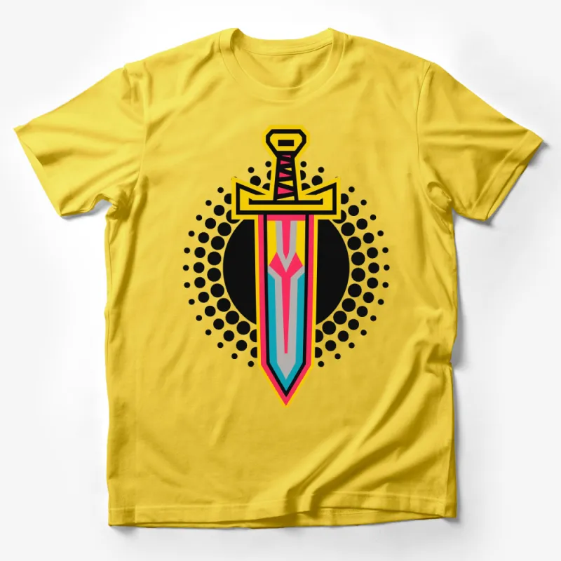 Colorful Sword Graphic T-Shirt, Retro Style Sword Tee, Vibrant Streetwear, Unique Sword Design Unisex Shirt Male T-Shirt