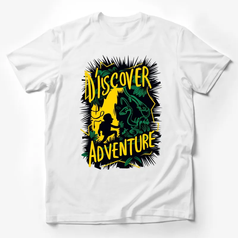 Discover Adventure Jungle Dinosaur Graphic T-Shirt, Vibrant Nature Inspired Unisex Tee Male T-Shirt