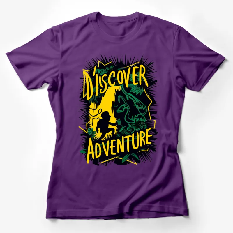 Discover Adventure Jungle Dinosaur Graphic T-Shirt, Vibrant Nature Inspired Unisex Tee Female T-Shirt