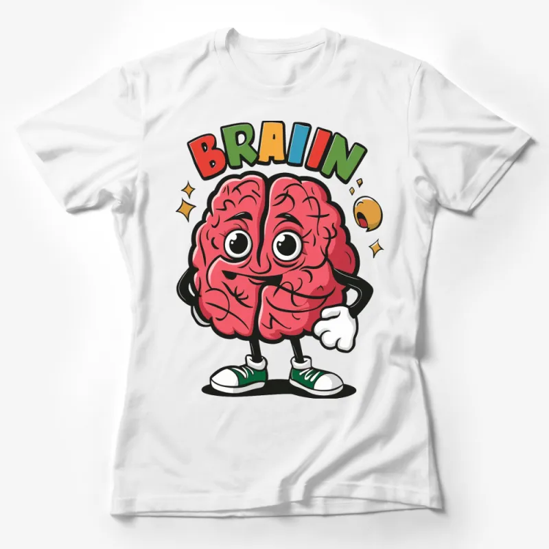 Colorful Brain Cartoon Graphic T-Shirt, Funny Brain Character Tee, Smart Casual Wear, Unisex Female T-Shirt