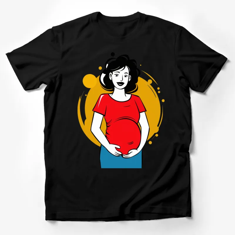 Vibrant Red and Blue Pregnant Woman T-Shirt, Stylish Maternity Graphic Tee Male T-Shirt