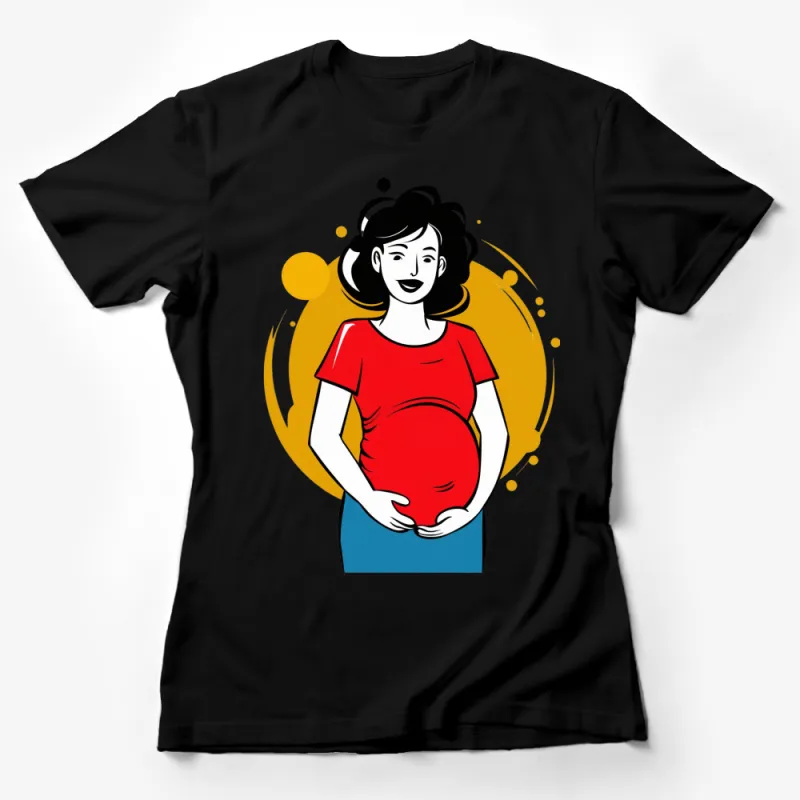 Vibrant Red and Blue Pregnant Woman T-Shirt, Stylish Maternity Graphic Tee Female T-Shirt