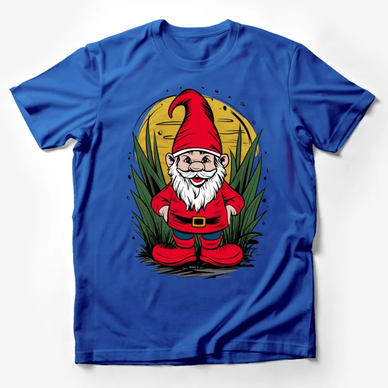 Whimsical Garden Gnome T-Shirt, Fun Gnome and Moon Graphic Tee, Gift for Garden Lovers Male T-Shirt