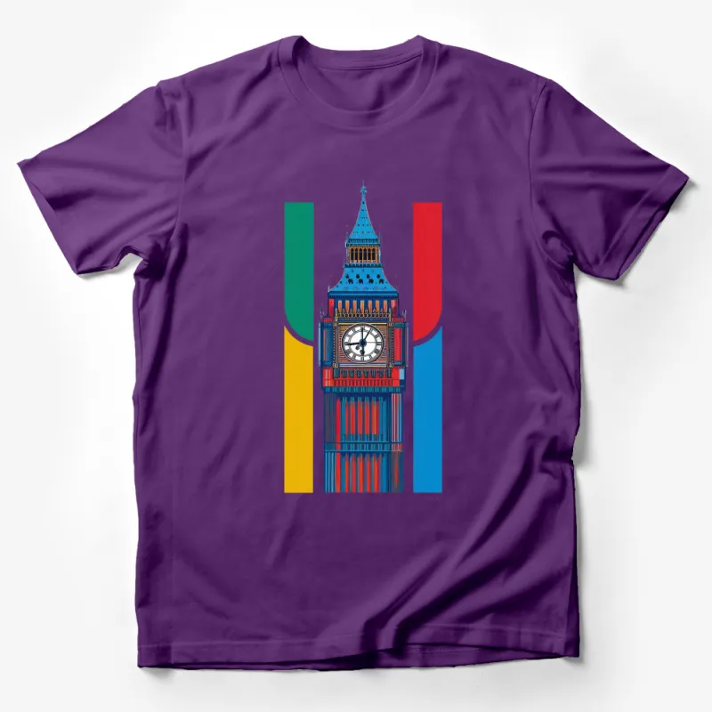 Colorful Big Ben Graphic Tee, Vibrant London Icon T-Shirt, Unique Travel Souvenir Shirt Male T-Shirt