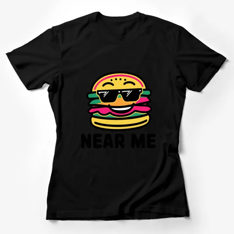 Funky Burger With Sunglasses Graphic Tee, Colorful Fun Hamburger T-Shirt, Unisex Casual Wear Female T-Shirt