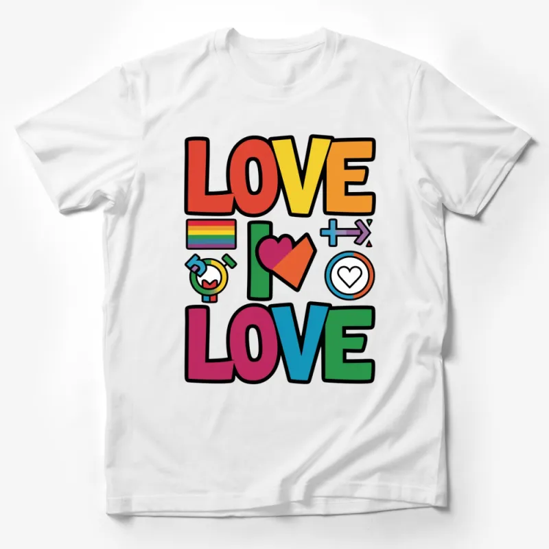 Colorful Love Is Love T-Shirt, LGBTQ+ Pride Rainbow Graphic Tee, Unisex Male T-Shirt