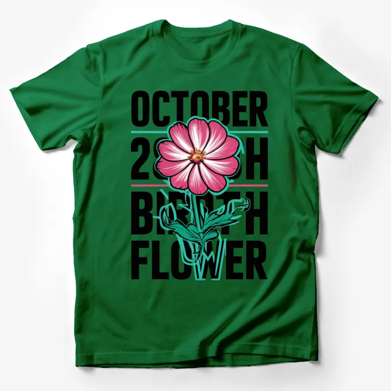 October Birthday Flower Graphic T-Shirt, Pink Cosmos Floral Design, Unique Birth Month Gift Male T-Shirt