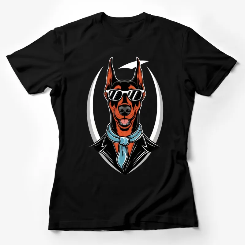 Cool Doberman in Sunglasses and Suit Graphic T-Shirt, Stylish Dog Tee, Unisex Fashion Female T-Shirt