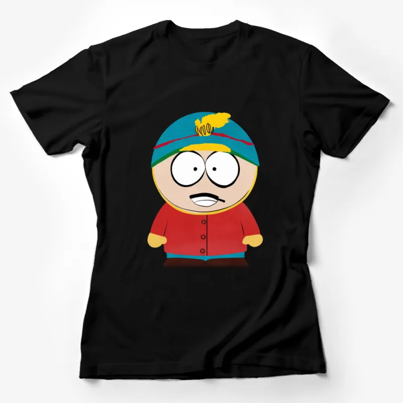 Cartoon Character Red Jacket Blue Hat Graphic T-Shirt, Fun Casual Wear for All Ages Female T-Shirt