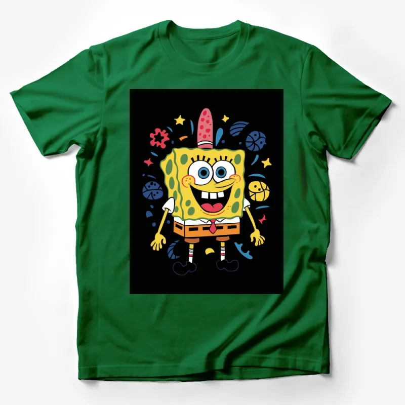 Colorful Cartoon Sponge Character T-Shirt, Fun Animated Design, Unisex Tee for All Ages, Vibrant Prints Male T-Shirt