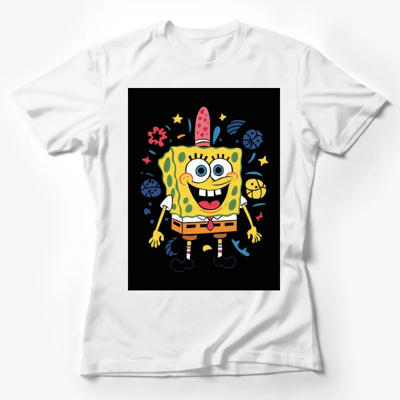 Colorful Cartoon Sponge Character T-Shirt, Fun Animated Design, Unisex Tee for All Ages, Vibrant Prints Female T-Shirt