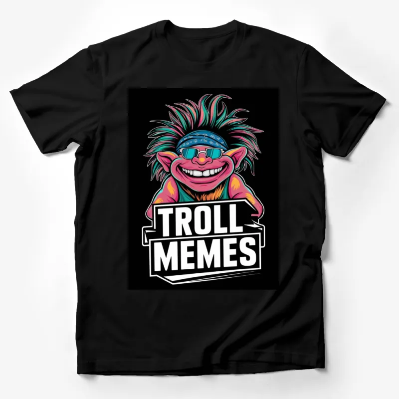 Vibrant Troll Memes T-Shirt, Colorful Punk Rock Troll, Retro Style Graphic Tee, Unisex Clothing Male T-Shirt