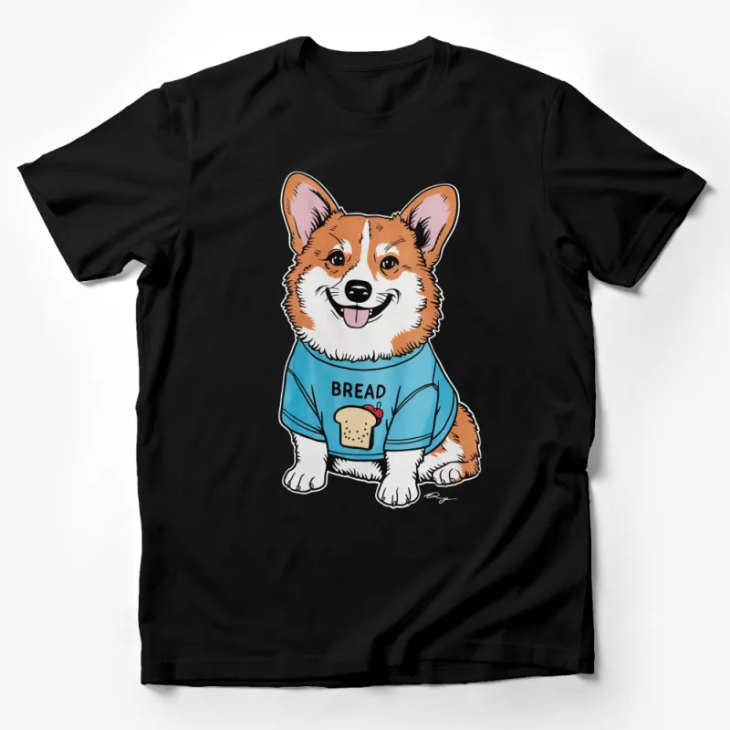 Cute Corgi Dog T-Shirt, Smiling Corgi in Bread Shirt, Fun Animal Graphic Tee, Unisex Clothing Gift Male T-Shirt