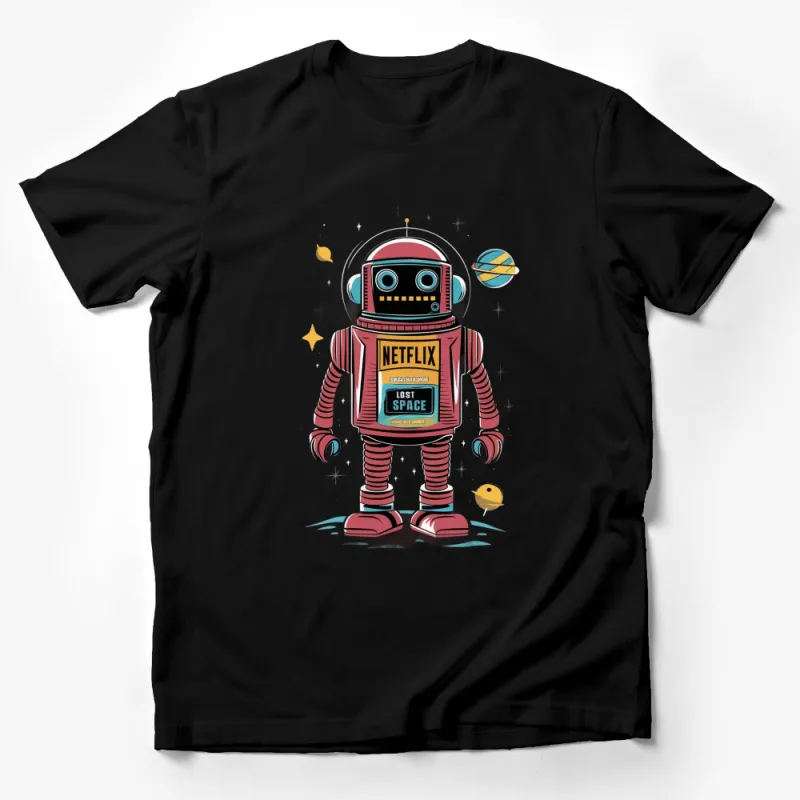 Vintage Robot Netflix Lost in Space Graphic Tee, Retro Sci-Fi Robot T-Shirt, Unisex Casual Wear Male T-Shirt