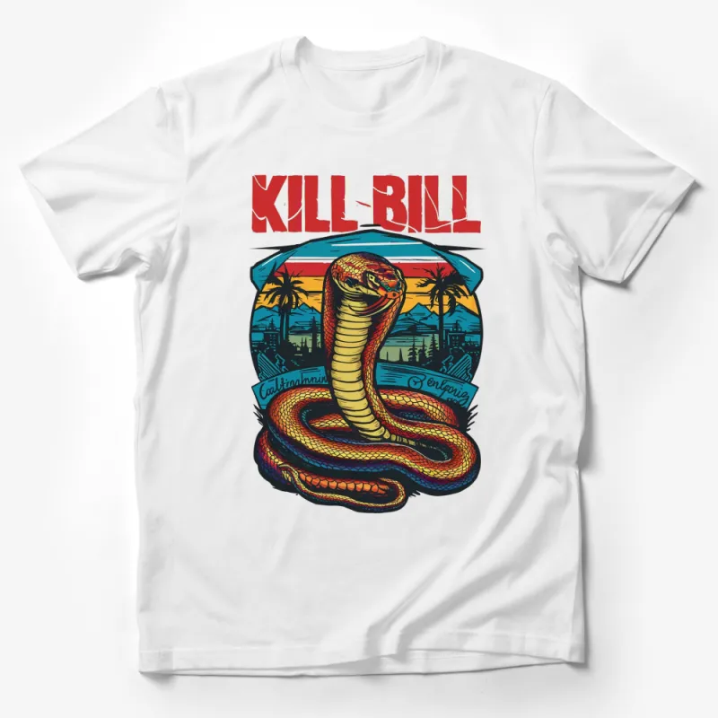 Kill Bill Movie Inspired Cobra Graphic T-Shirt, Vibrant Retro Style Snake Design, Unisex Casual Wear Male T-Shirt