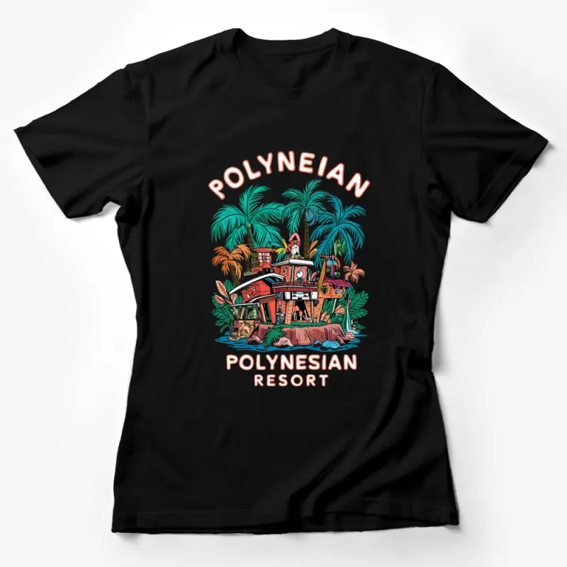 Polynesian Resort Tropical Graphic T-Shirt, Vintage Style Beach Design, Island Paradise Illustration Tee Female T-Shirt