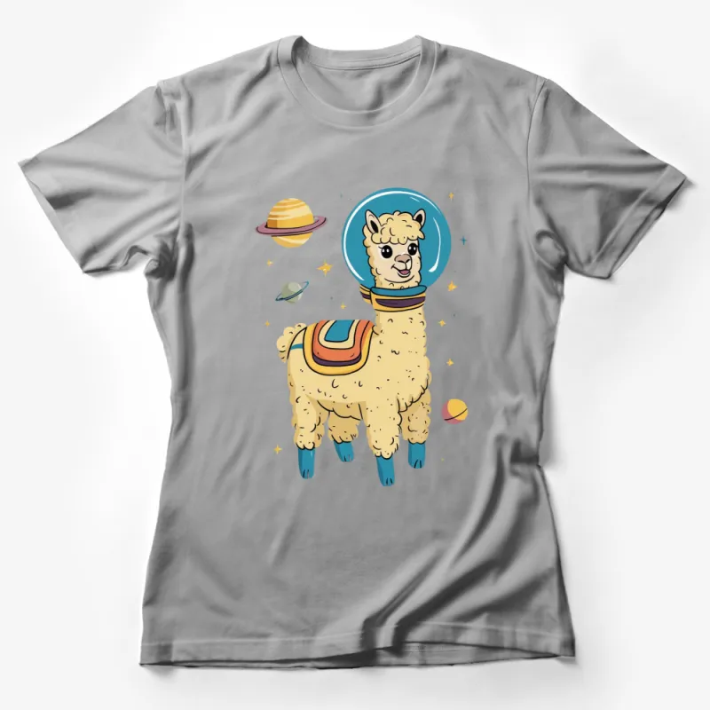 Kids Space Llama T-Shirt, Cute Astronaut Alpaca, Cartoon Animal in Space, Boys Girls Graphic Tee Female T-Shirt