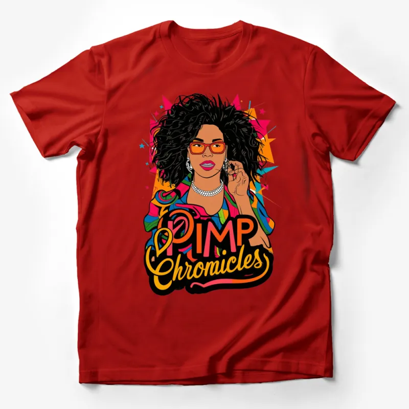 Funky Retro Pimp Chronicles Graphic Tee, Colorful Pop Art Woman with Glasses T-Shirt, Urban Chic Fashion Top Male T-Shirt