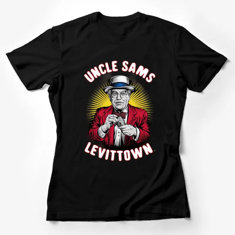 Uncle Sam Levittown Vintage Graphic T-Shirt, Patriotic Retro Style, American Classic Tee, Red White Blue Female T-Shirt