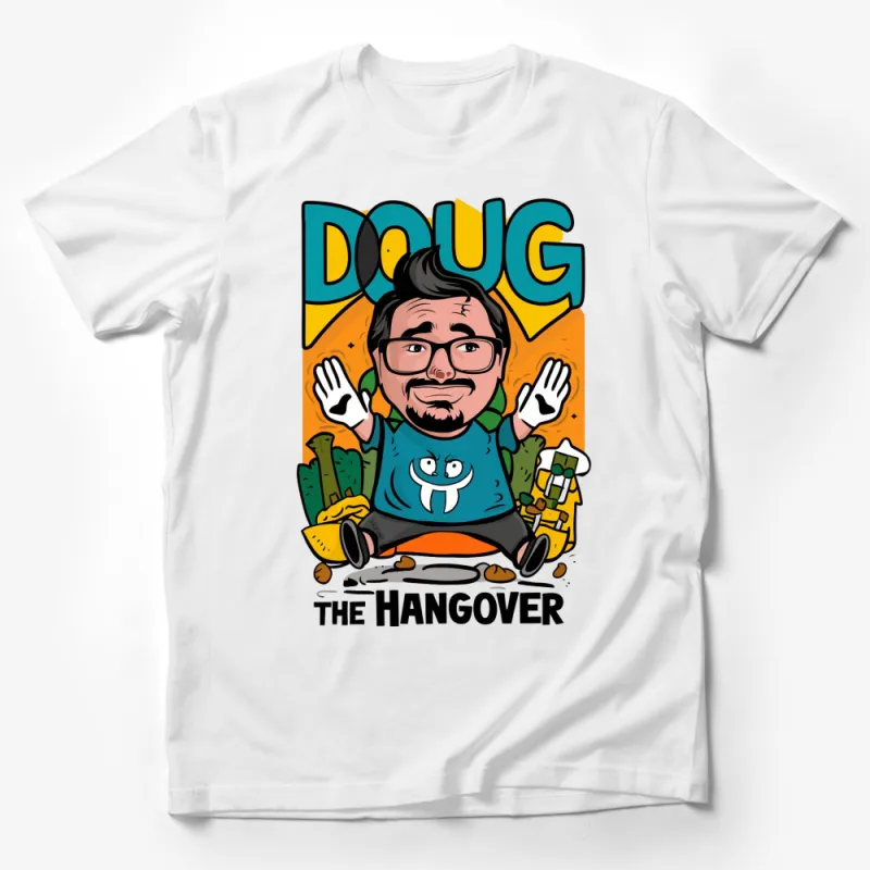 Doug Cartoon Character Hangover T-Shirt, Colorful Graphic Tee, Men's Fashion Top, Gift Idea Male T-Shirt