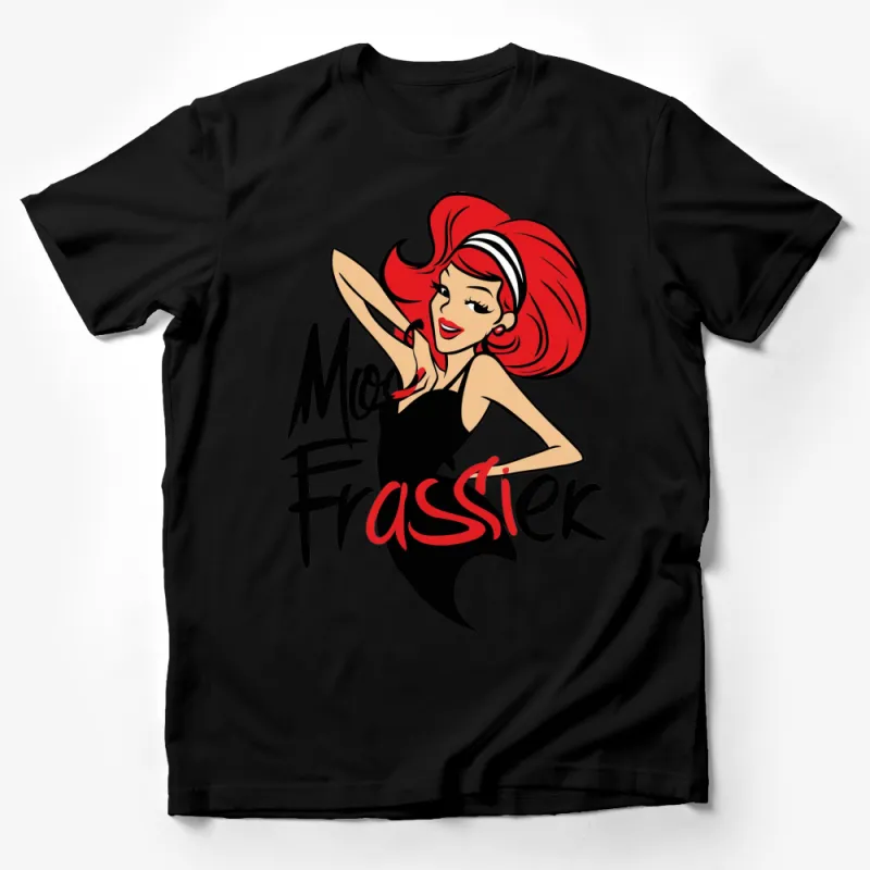 Retro Cartoon Woman T-Shirt, Vibrant Red Hair, Mood Frassier, Trendy Graphic Tee, Unique Gift Idea Male T-Shirt