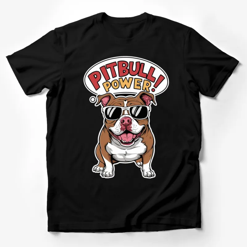 Pitbull Power Graphic T-Shirt, Cool Sunglasses Dog Tee, Unisex Adult Casual Wear Male T-Shirt