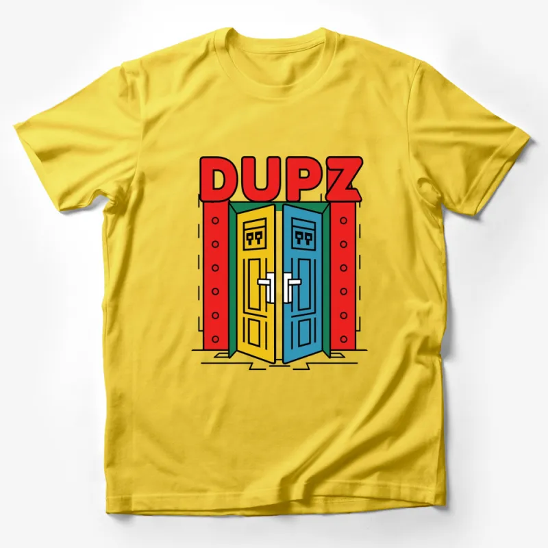 Bold DUPZ Graphic T-Shirt, Retro Style Colorful Lockers, Hipster Urban Tee, Streetwear Unisex Top Male T-Shirt