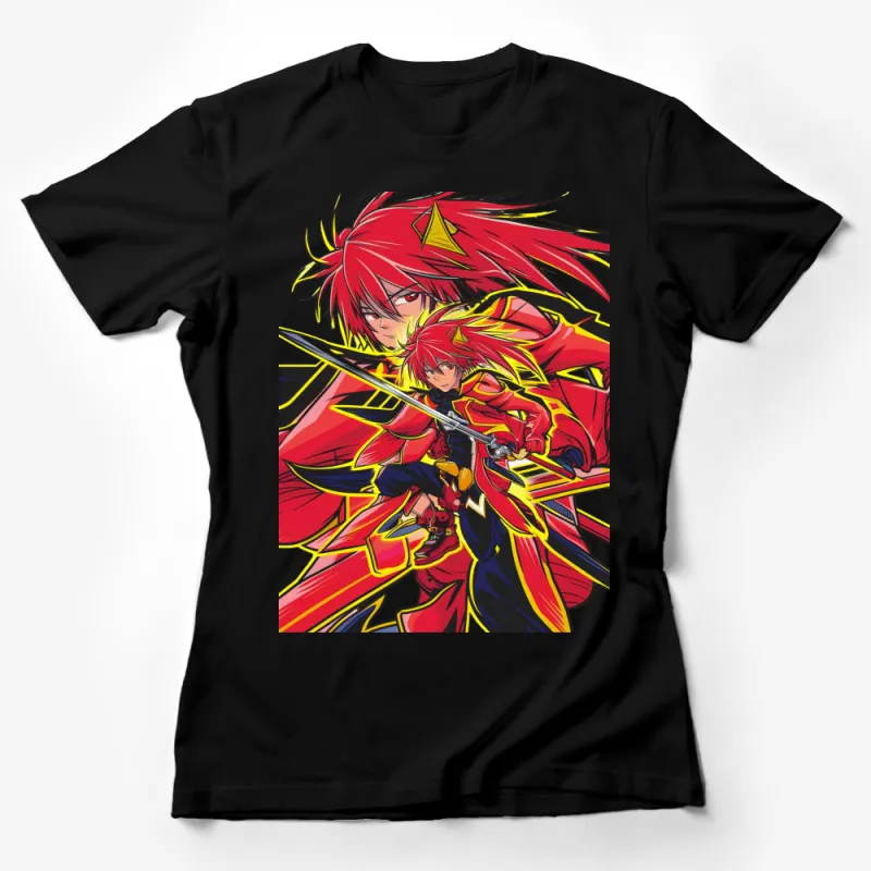 Anime Warrior Red Armor T-Shirt, Cool Battle Hero Graphic Tee, Vibrant Colors Fighting Apparel Female T-Shirt